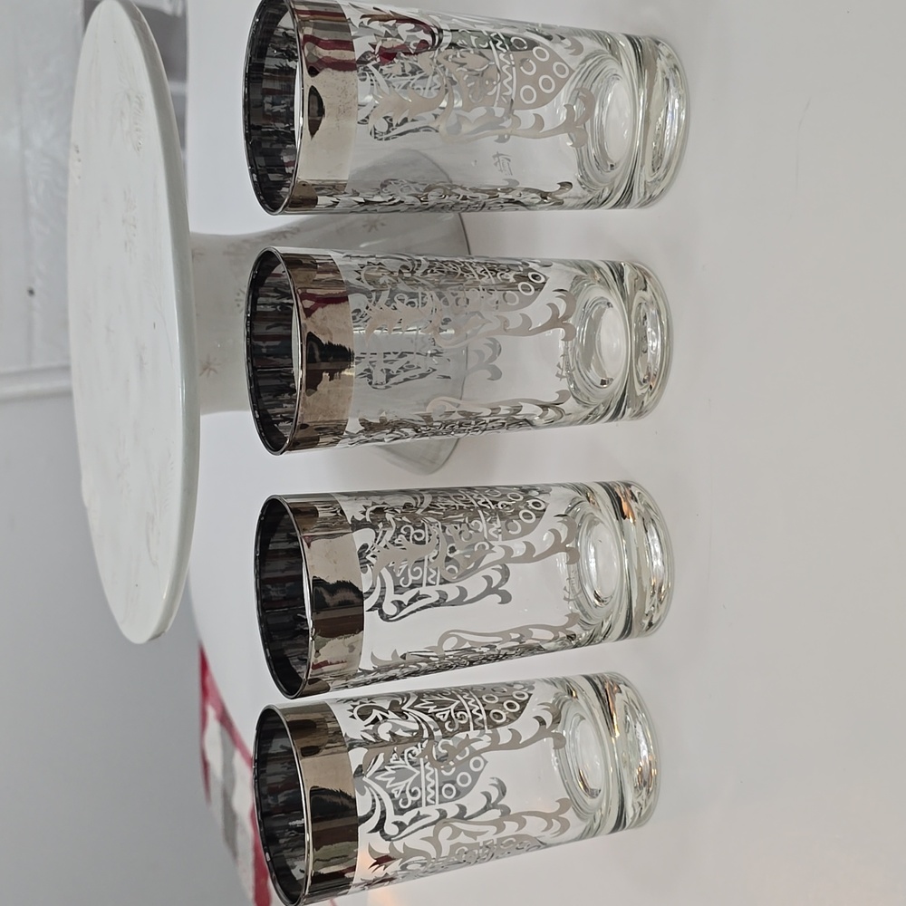 Vintage MCM Set Of 4 Kimiko Silver Knight Shield Highball Glasses Barware - Picture 13 of 16
